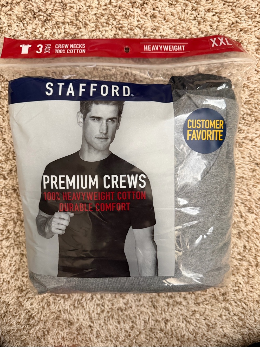 Stafford Men's Crew-Neck T-Shirt 3-Pack - Gray, dark gray, black